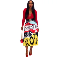 Новые летние женские юбки с принтом из мультфильма и буквенным принтом, высокие уличные юбки в европейском стиле, плиссированные юбки, вечерние длинные юбки для отдыха