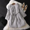 Manteau Long en vraie fourrure de lapin naturelle, veste d'hiver en vraie fourrure de lapin, manches trois-quarts coréennes pour femmes, 2022 ► Photo 3/6