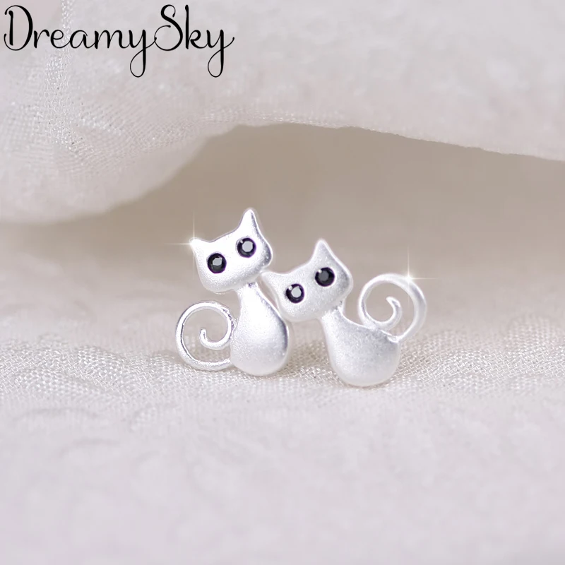 

DreamySky 100% Real 925 Sterling Silver Black Eye Cat Earrings For Women Fashion Statement Jewelry Pendientes joyas de plata 925