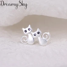 DreamySky 100% prawdziwy srebrny kolor czarne oko kot kolczyki dla kobiet moda komunikat biżuteria Pendientes