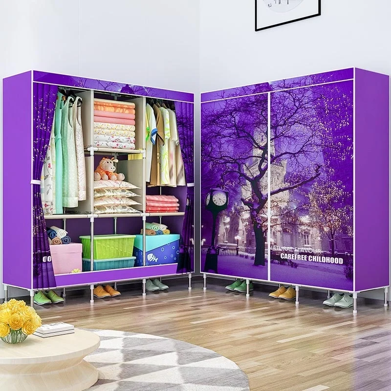  3D painting Nonwoven fabric wardrobes Steel frame reinforcement Standing Storage Organizer closet c - 33025794453