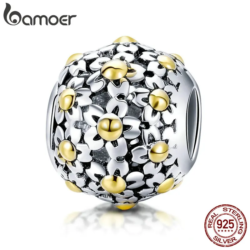 BAMOER Genuine 925 Sterling Silver Yellow Daisy Flower Charm Beads fit Women Charm Bracelets & Necklace DIY Jewelry SCC717 BAMOER Genuine 925 Sterling Silver Yellow Daisy Flower Charm Beads fit Women Charm Bracelets & Necklace DIY Jewelry SCC717