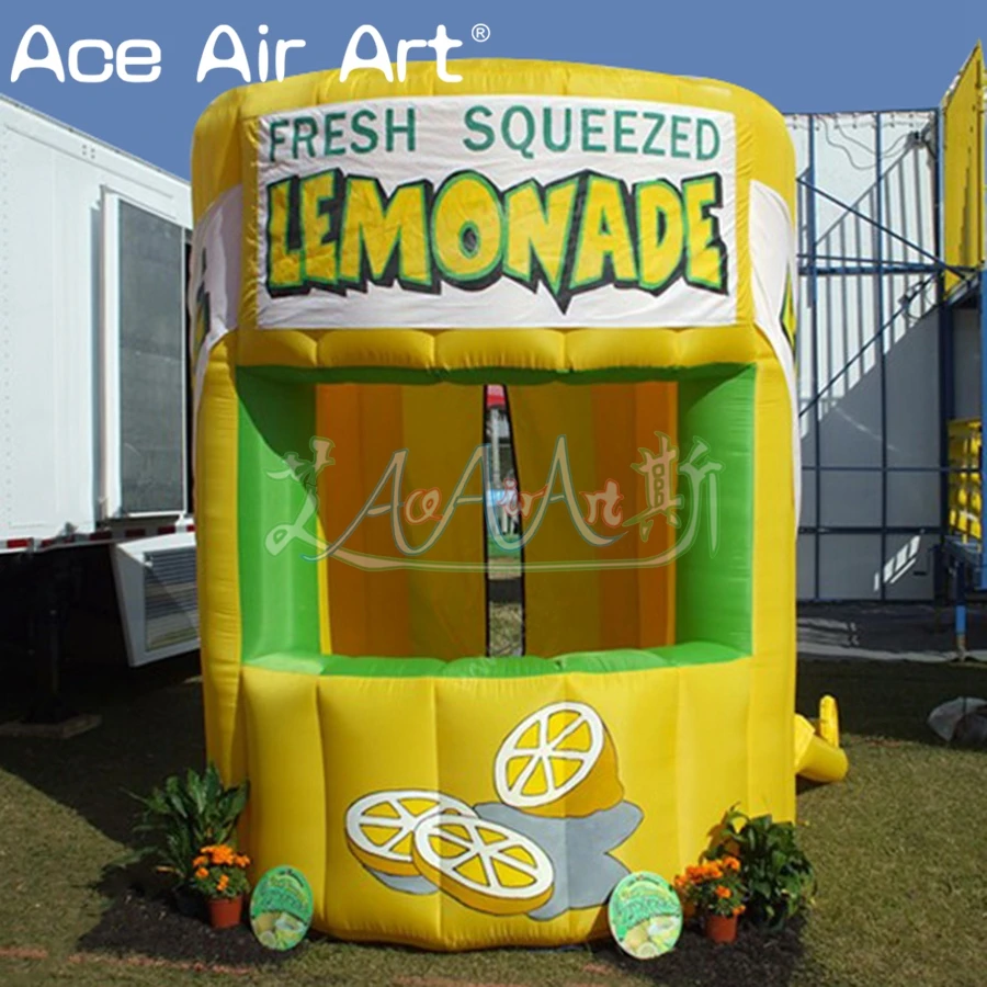 

Hot sale inflatable lemonade sale stand grande booth,lemon juice concession tent with removable banners for summer entertainment