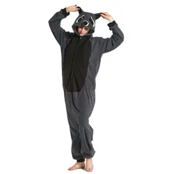Серый Енот кигуруми пижамы комбинезон для взрослых Мультяшные ползунки животных цельная одежда для сна женские костюмы для Хэллоуина
