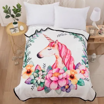 

Cute Animals Blanket Girls Cartoon Unicorn Flower Sherpa Fleece Blanket on Sofa Bed Home Decor Thin Bedspread Kid Gift 150x200cm