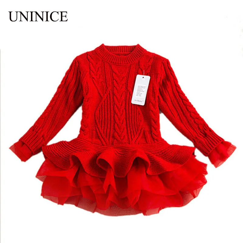 Winter Girl Knitted Sweater Princess Dress Pullovers Long Sleeve TuTu
