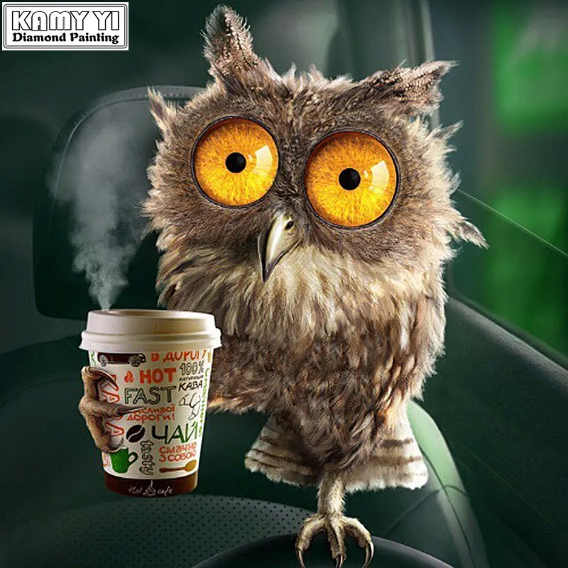 

Full Diamond 5D DIY Diamond Painting "Drink coffee owl" Embroidery Cross Stitch Rhinestone Mosaic Painting Decor Gift VIP