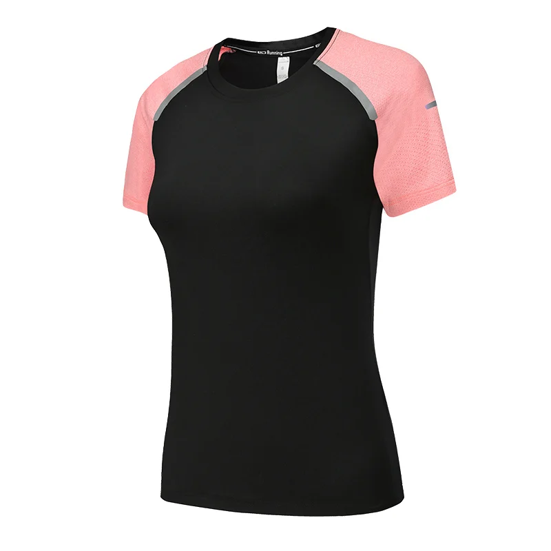Женские спортивные футболки, женские футболки для фитнеса, футболки для бега, спортзала, короткий рукав, дышащий Топ для йоги, женские спортивные майки, быстросохнущие - Цвет: pink women tshirts