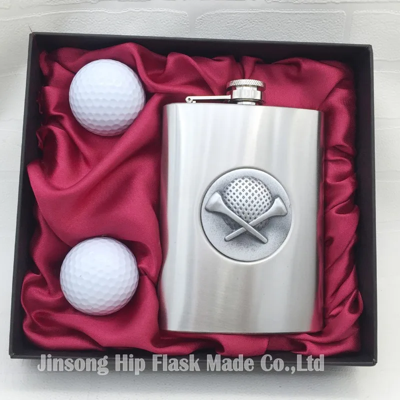 Golf gift set Of stainless steel 8oz with 2 golf Ball in gift box 