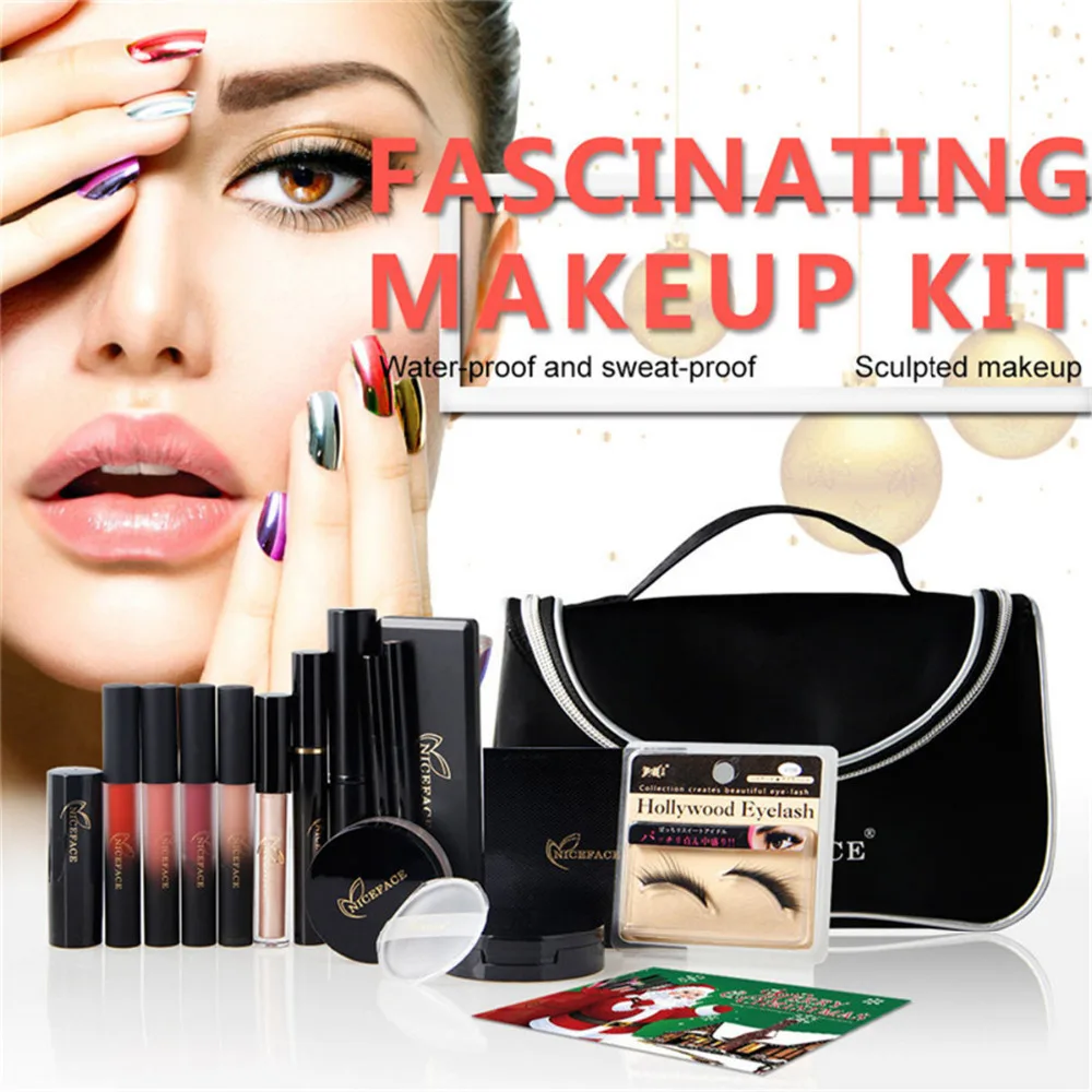 

NICEFACE Fascinating Makeup Kit F17081 Matte Liquid Lipstick Highlighter Eyeshadow False Eyelashes Foundation Brush Set
