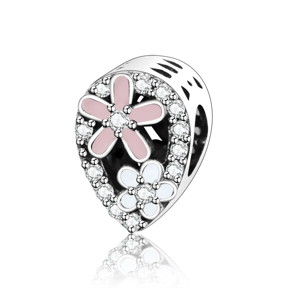 Fit Original Pandora Charms Bracelet 925 Sterling Silver Enamel Flower