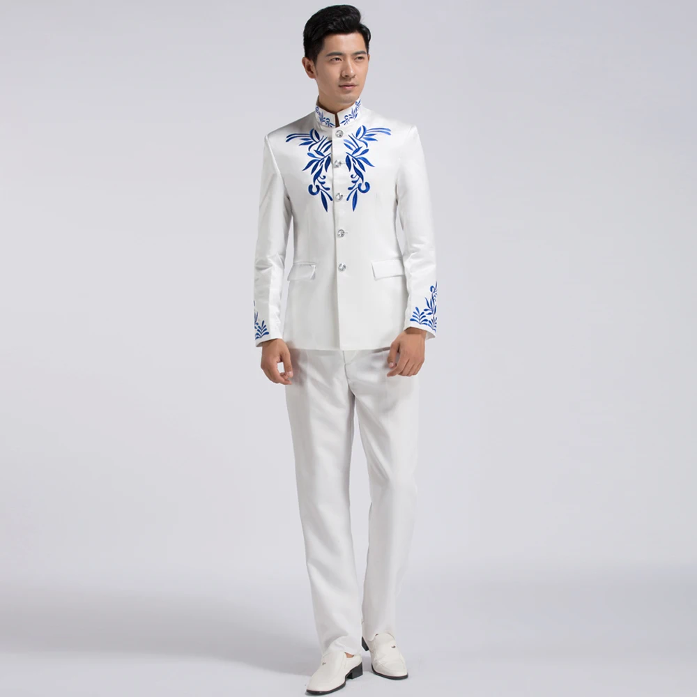 Китайский стенд воротник мужской деловой костюм с вышивкой в китайском стиле китайский туника костюм мужской формальные китайское