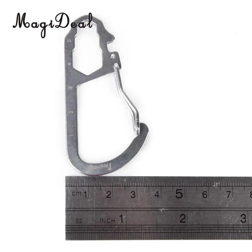 MagiDeal Multifunctional Stainless Steel Carabiner Hook Clasp Buckle w/ Scale Camping Hiking Climbing Keychain Aid Acce Silver