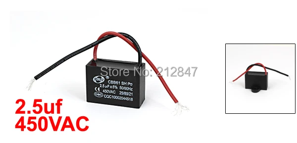 2.5MFD 2.5uf 450VAC 50 and 60Hz 2 Wire Fan Capacitor CBB61 B
