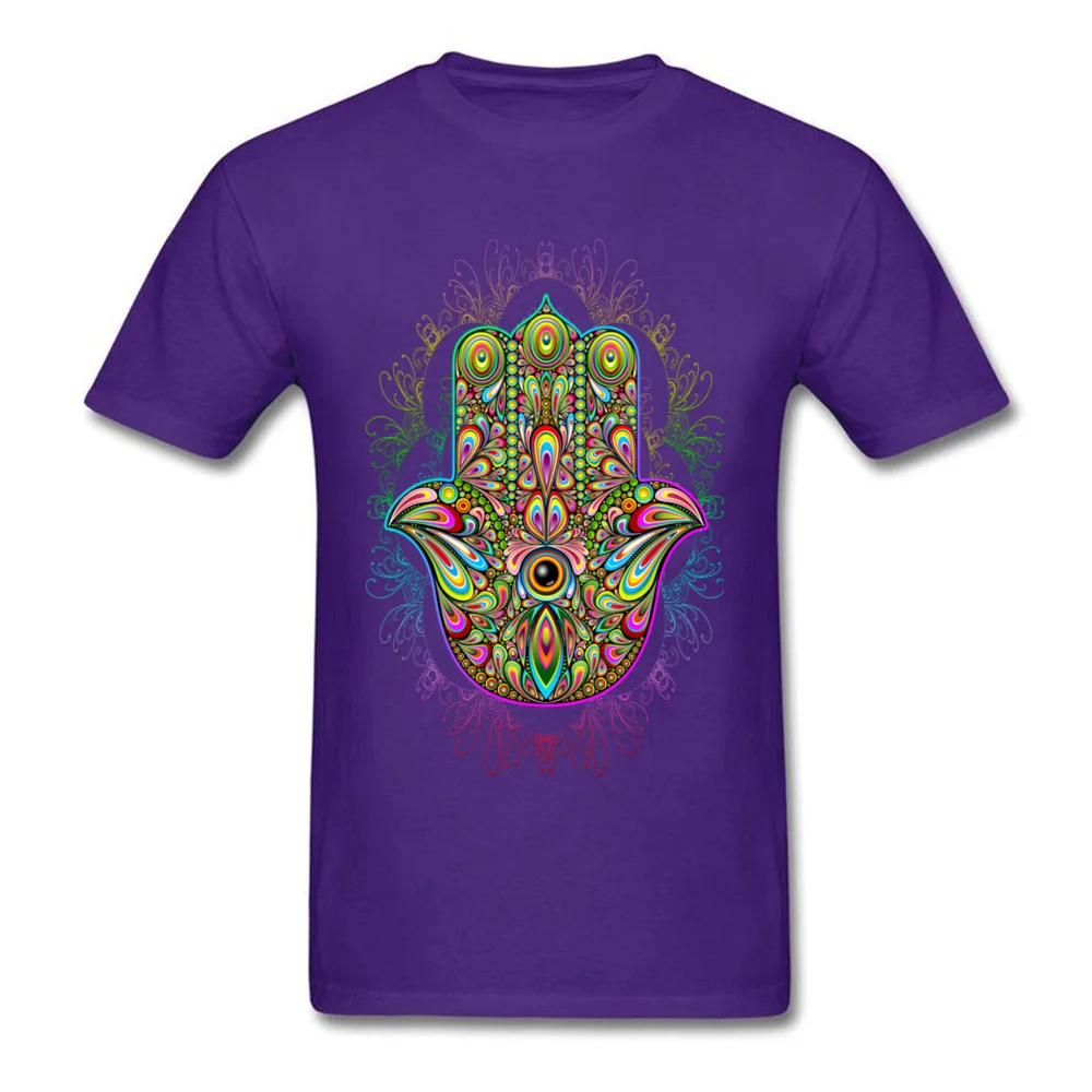 Hamsa Hand Amulet Psychedelic All Cotton Men Short Sleeve Tops & Tees Design NEW YEAR DAY T-Shirt Company Round Neck Tee-Shirts Hamsa Hand Amulet Psychedelic purple