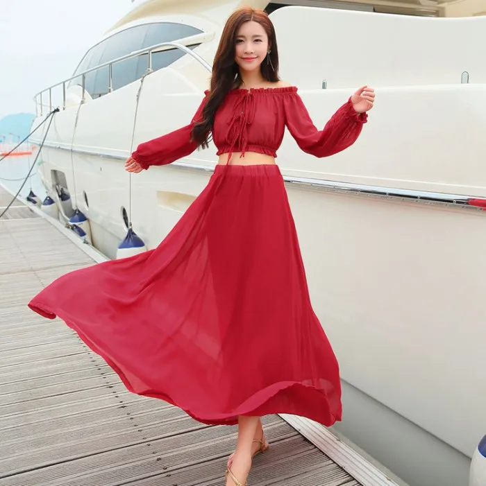

Ladies 2015 New Arrival Dress Women slit neckline strapless lacing high waist bohemia beach dress one-piece dress twinset