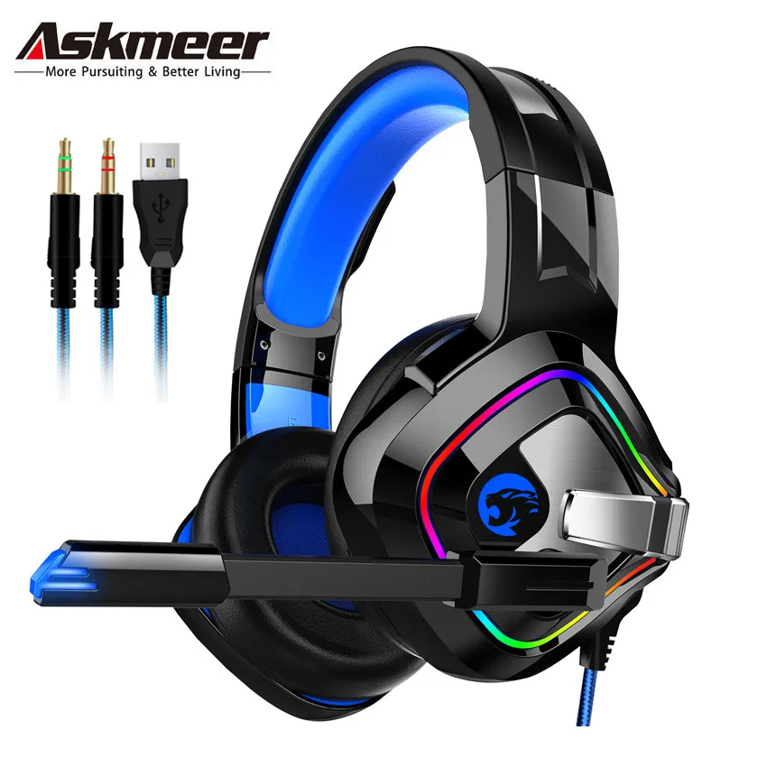 ASKMEER PS4 игровая гарнитура casque PC Gamer стерео бас светодиодный фоном светильник КА