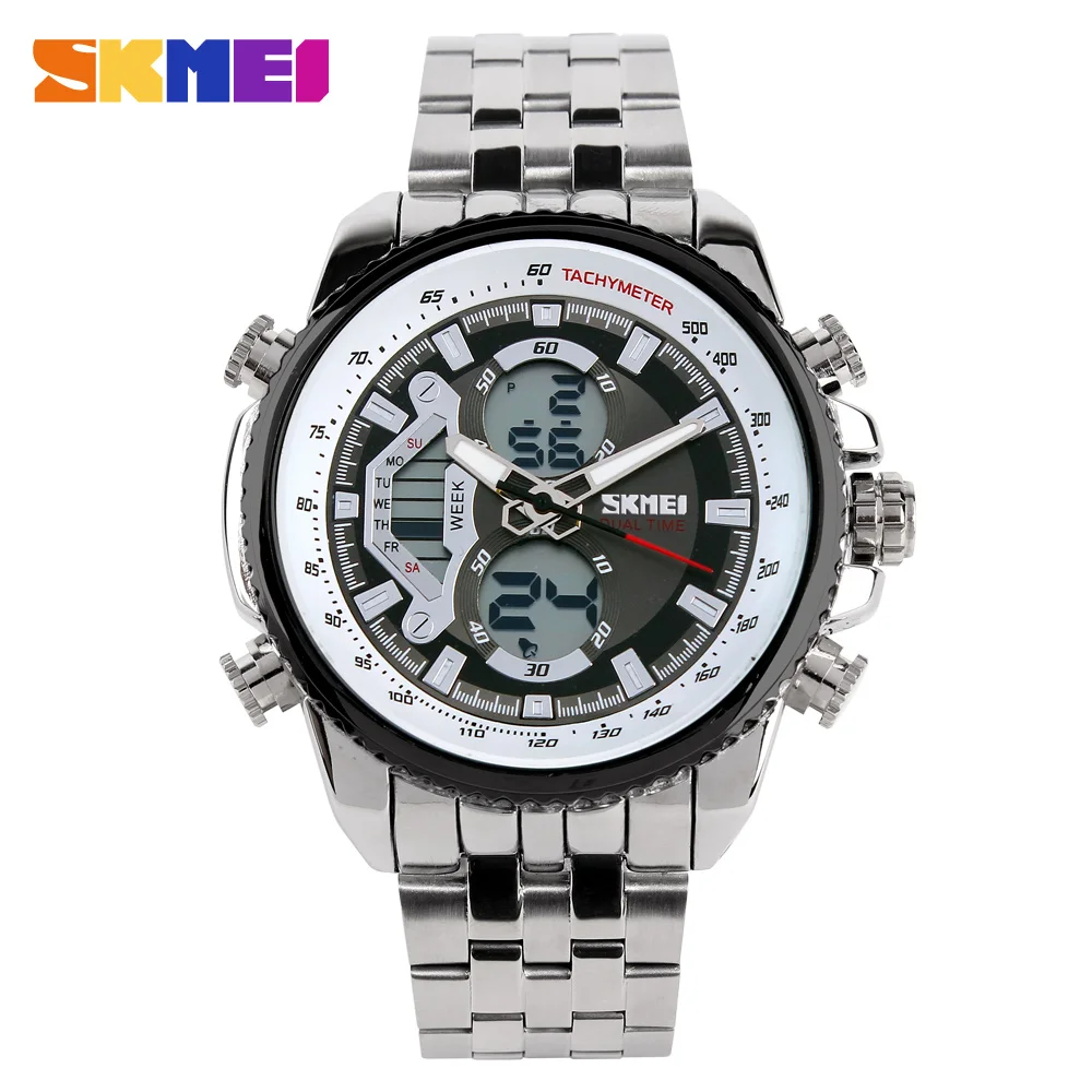 Goede SKMEI Mode Mannen Sport Horloges Dual Display Analoog Digitaal Militaire Quartz Elektronische Horloges Waterdicht Chronograp Klok