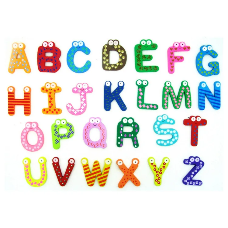 

Stickers Wooden Cartoon 26 Letter Refrigerator Sticker Magnet Large Digital Stickers Early Education Montessori Toys