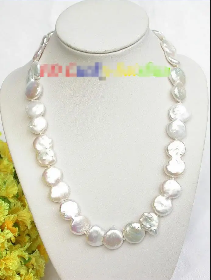 

Free shipping hot sale Women Bridal Wedding Jewelry >>HUGE 26mm natural twinborn coin white Reborn keshi pearls necklace j7895