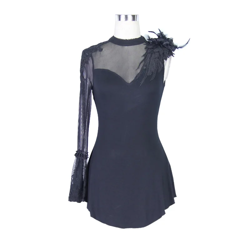 Devil Fashion Gothic Lace Mesh Sleeve Women Sexy T-shirt Black Hollow Out T-shirts Slim V-Neck T-shirt With Feather