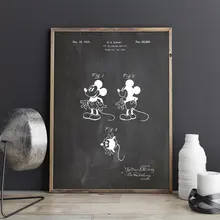 Patente de Mickey Mouse, arte de pared, para carteles de Disneys, decoración de habitación, impresión vintage, plano, idea de regalo, decoraciones de pared de guardería