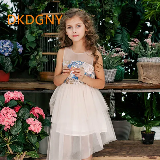 

DKDGNY 2018 summer clothing and clothing embroidered decals girl's dress birthday party high quality clothing dress Princess