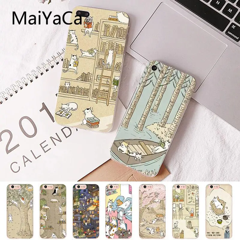 

Maiyaca Japanese Cat Drink Pattern Coque Shell Phone Case for iPhone 8 7 6 6S Plus 5 5S SE XR X XS MAX Coque Shell
