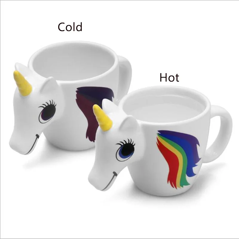 

Dropship 3D Ceramic Unicorn Coffee Cup Cartoon Mug Discoloration Cup Girl Creative Cute Gift color changing Magical Horse Cups