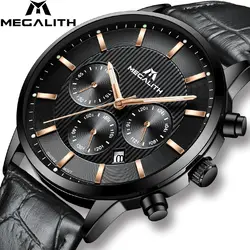 MEGALITH Роскошные деловые часы для мужчин водостойкий хронограф наручные часы мужской пояса из натуральной кожи кварцевые часы Montre Homme