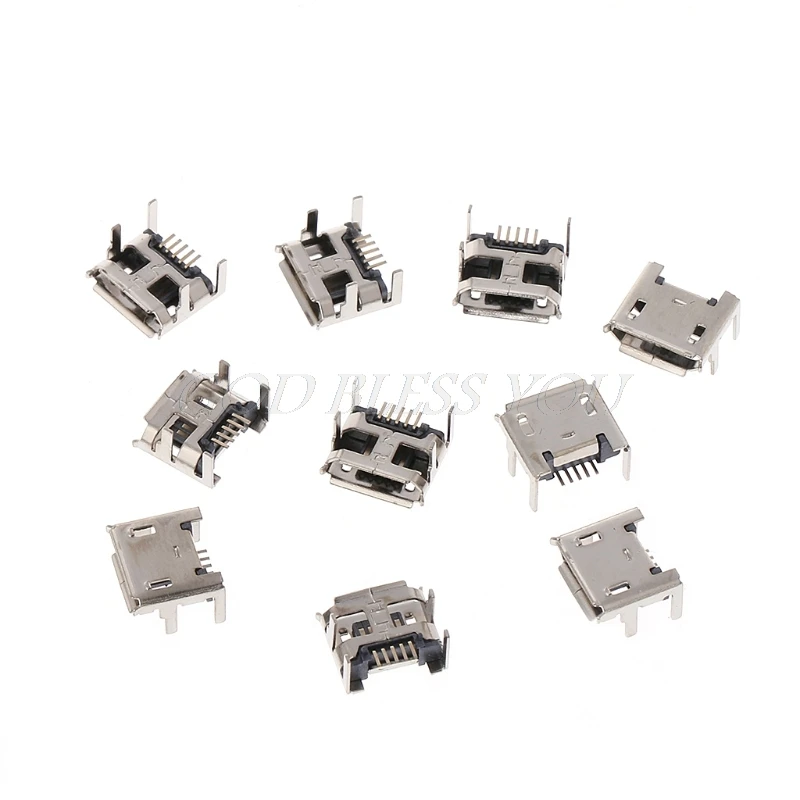 

10PCS Micro USB Type B 5 Pin Female Socket Connector SMD 4 Legs 90 Degree