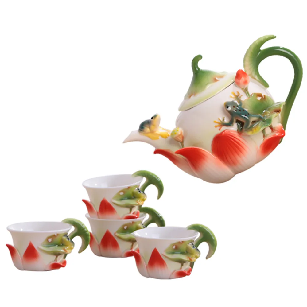 Enamel Tea Set Ceramic Pot Cup Bone China Caneca Kettle Kung Fu Copo Taza 7PCS | Дом и сад