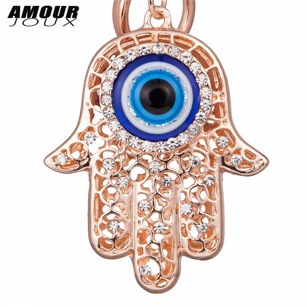 AMOURJOUX Gold Color Evil Eye Hollow Hand Pendant Key Chains For Women