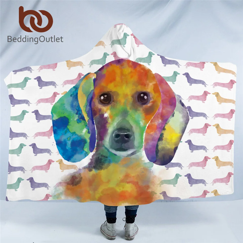 

BeddingOutlet Dachshund Hooded Blanket Kids Cartoon Dog Wearable Blanket Watercolor Animal Sherpa Fleece Blanket Soft cobertor