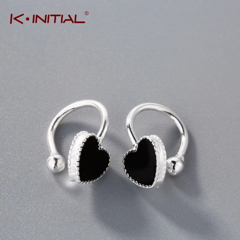 Kinitial Black Enamel Heart Shape Clip on Earring no Pierced for women