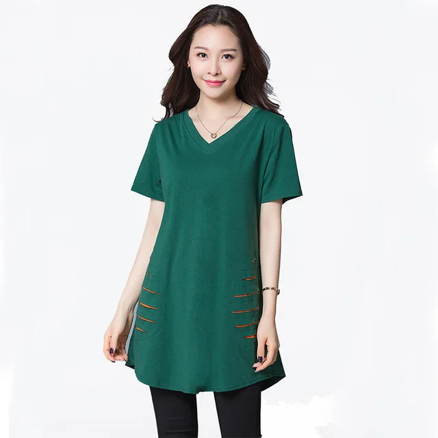 Лето 2017 г. 4XL Большие размеры дамы Топы Повседневное Blusas Свободные V шеи с коротким