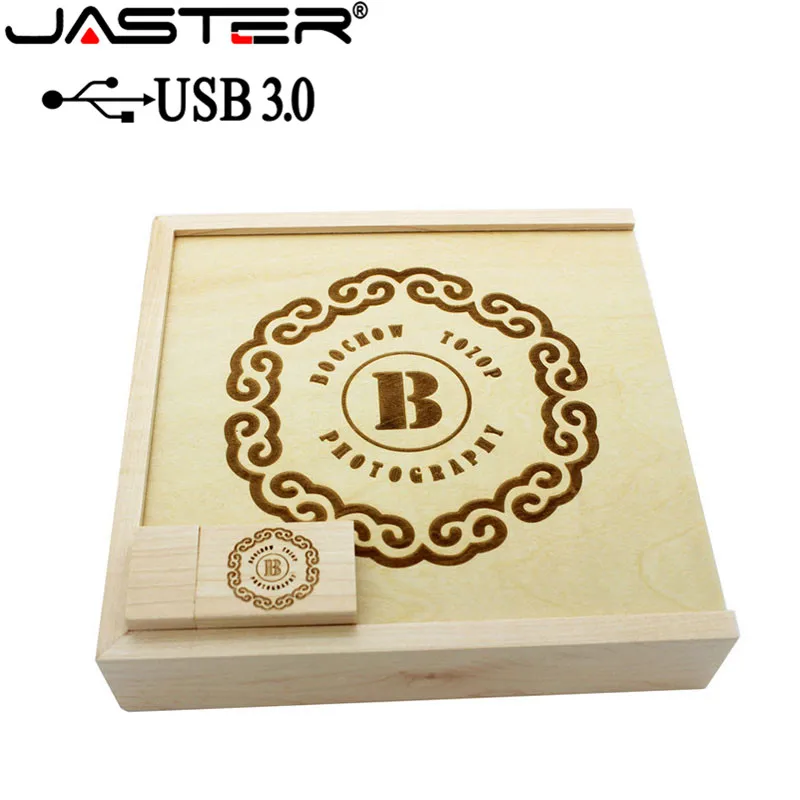 

JASTER Custom Unique Album Maple/walnut Wood Box USB 3.0 Memory Pendrive Photography Wedding Studio LOGO Gift ( 170*170*35 mm)