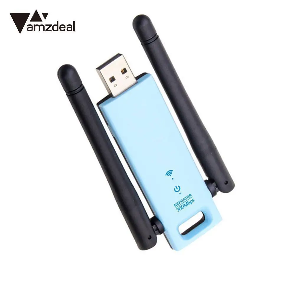 AMZDEAL 2,4 ГГц 300 Мбит/с USB Wifi адаптер Усилитель сигнала Усилитель Беспроводной сетевой ключ двойная антенна для ноутбука компьютера