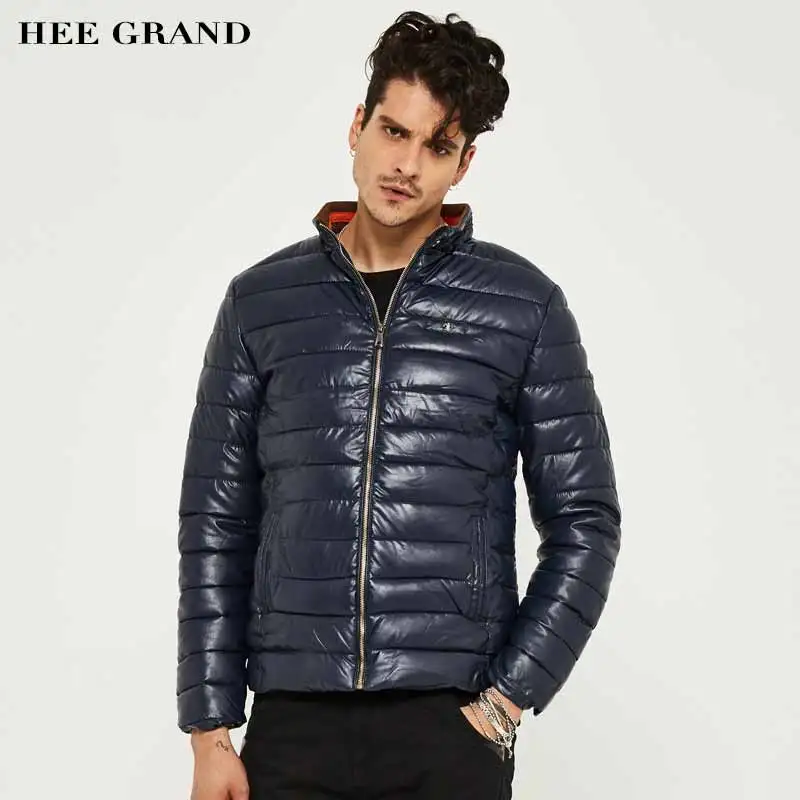 

HEE GRAND 2017 New Arrival Stylish Men's Parkas Warm Padded Stand Collar Wide-waisted Pu Winter Overcoat 4 Colors MWM1360