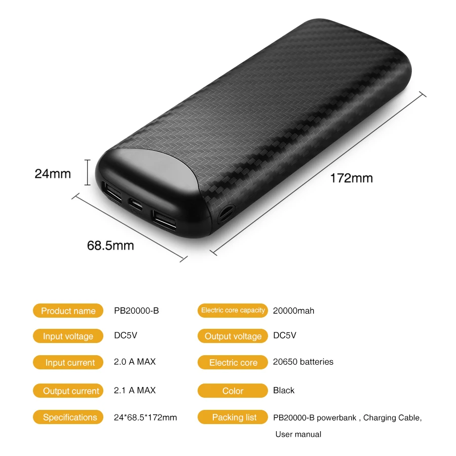 Easyacc 20000 mAh Мощность банк ЖК дисплей Bank 5 V/2.1A V/1A Dual USB 20650 внешний Батарея Зарядное