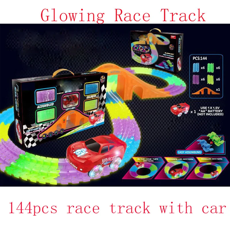 

DIY Assembly Rail Car Tracks Kit Flashing Glow Race Track Bend Flex Roller Luminous Electric Racing Car Children's Favorites