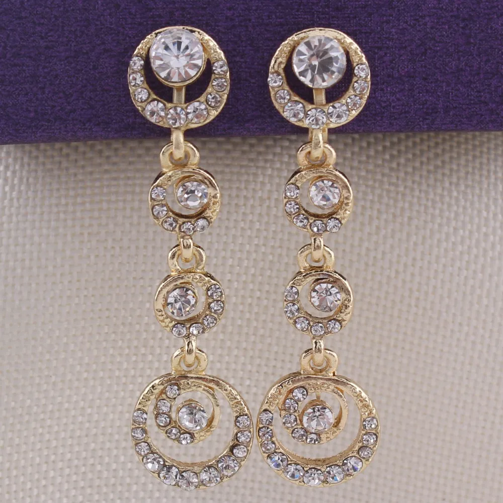 Grace Jun New Spring Style Long Alloy Rhinestone Moon Clip on Earrings No Pierced for Women Fashion No Hole Ear Clip Gifts ear clip earrings clip earrings ear clip