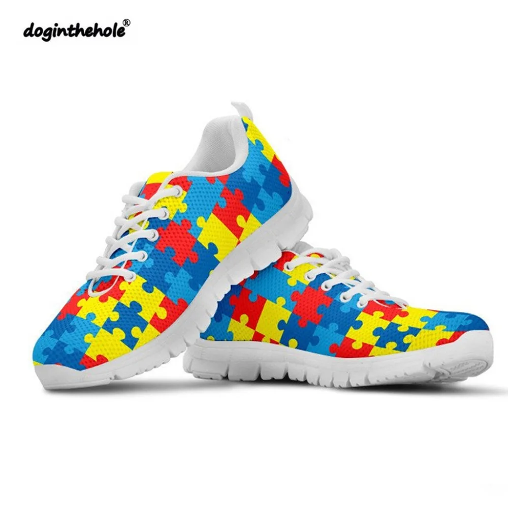 

Doginthehole Women Walking Shoes Autism Awareness Sneakers Printing Outdoor Fitness Sports Shoes Ladies Mesh Breathable Female