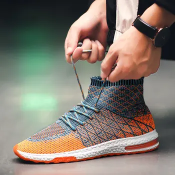 

MWY Mens Running Shoes Lace Up Socks Sneakers Zapatos De Hombre Flying Knit Men Sport Shoes Breathable Athletic Jogging Shoes