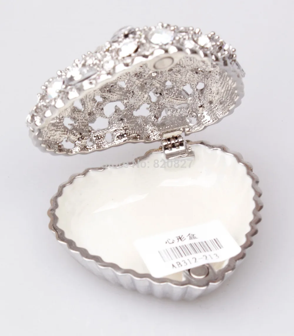 Оловянное Ювелирное Украшение в форме сердечка коробка Серебряный Кристалл с цветочным дизайном подарочная коробка