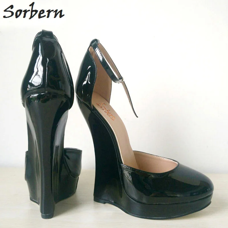 Sorbern 18CM Women Pumps Wedges Shoes Buckle Strap Plus Size 36-46 ...