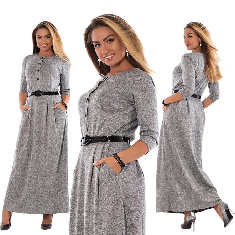 5XL 6XL Robe 2018 Autumn Winter Dress Big Size Elegant Long Sleeve Maxi Dress Women Office