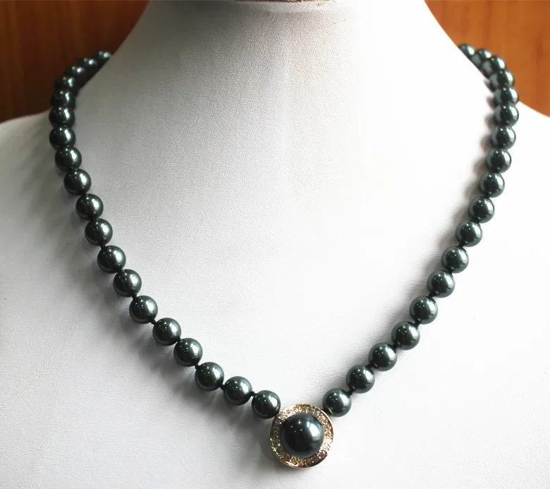 

favorite jewelry! wholesale/retail 8mm black shell pearl necklace+14mm pearl pendant