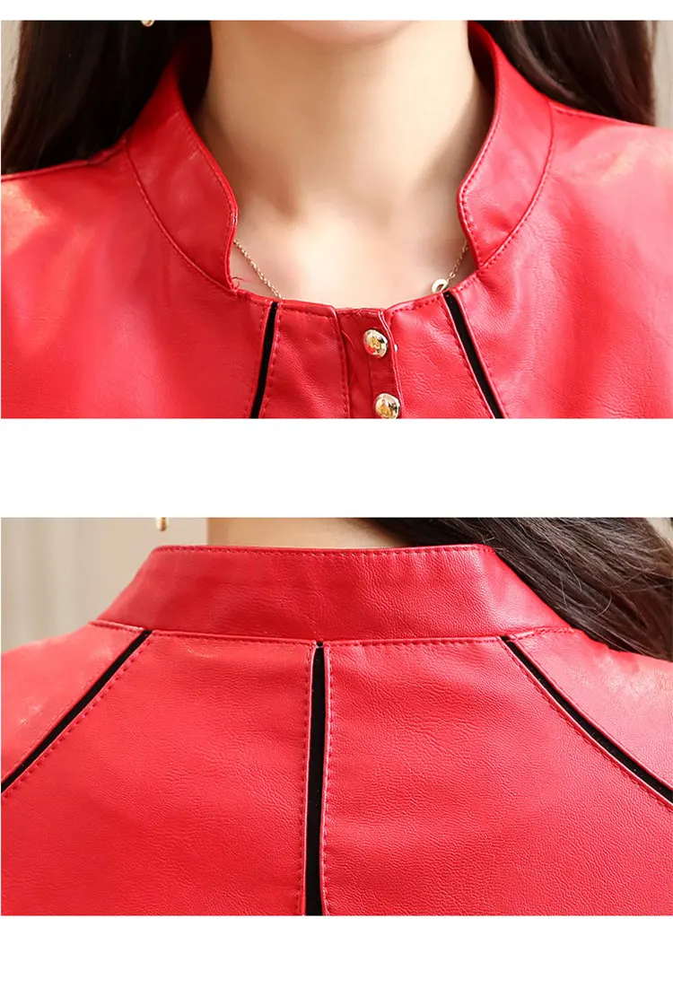 Осенне-зимняя женская кожаная куртка плюс размер PU искусственная кожа кожаное пальто женское черное/красное/зеленое Короткое женское пальто Верхняя одежда M-4XL