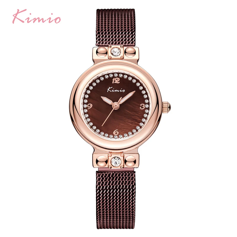 KIMIO, женские миланские сетчатые часы, плетение, нержавеющая сталь, женский браслет, платье, часы, розовое золото, с коробкой, horloge dames montre